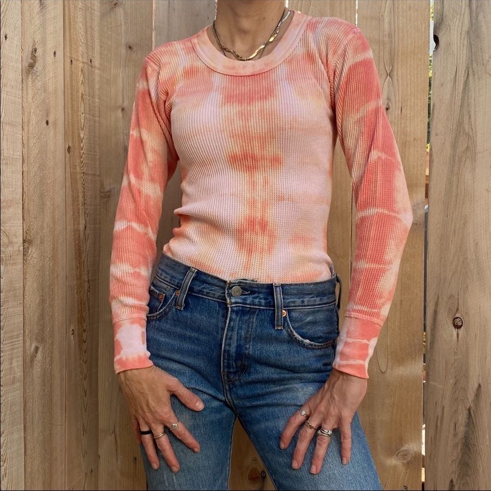Long sleeve peach color tie dyed top size small